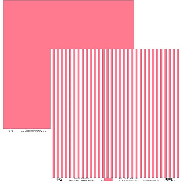 Folha Scrapbook Listra Rosa Chiclé com Branco 7571 OK Scrapbook