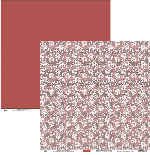 Folha Scrapbook Renda Branco e Vermelho Marsala 3306 OK Scrapbook