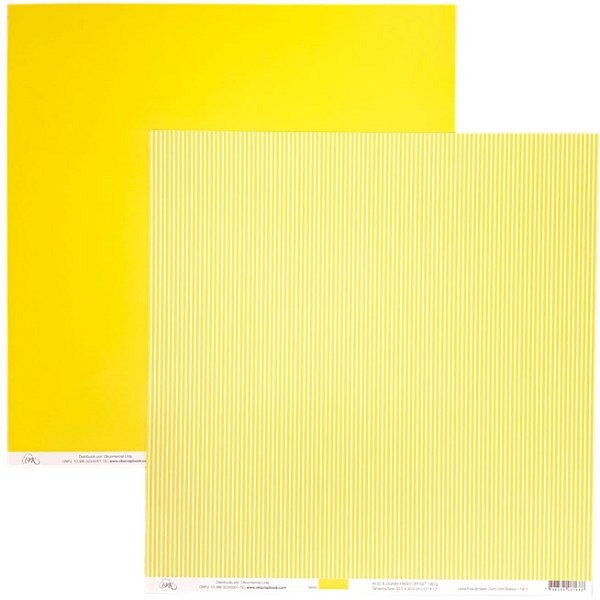Folha Scrapbook Listra Fina Amarelo Ouro com Branco 1913 OK Scrapbook