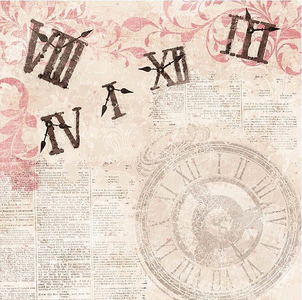 Papel Scrapbook Vintage Relógios e Escritas Toke e Crie 14953