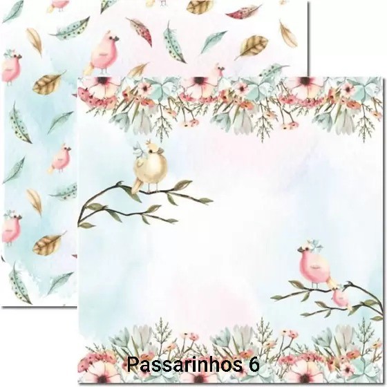 Folha Scrapbook Passarinhos 6 SC478 Arte Fácil