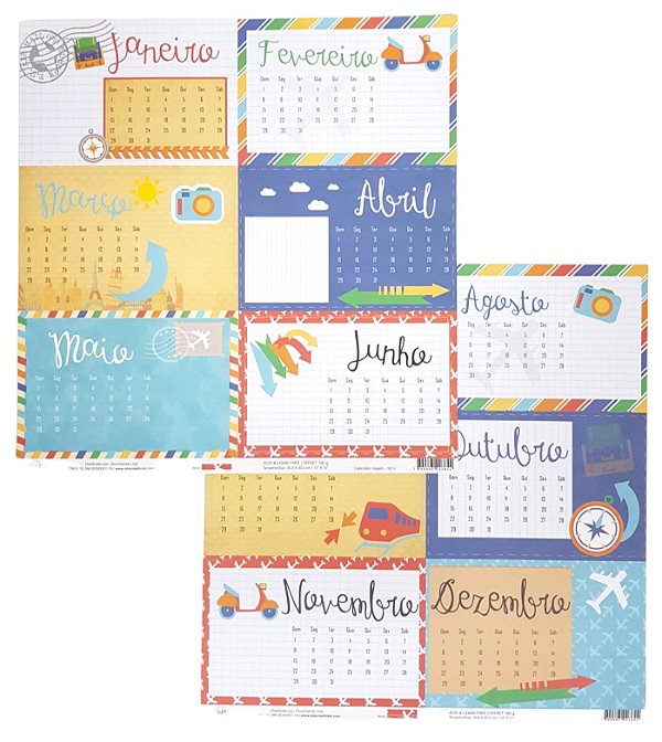 Folha Scrapbook Calendário Viagem 9514 OK Scrapbook
