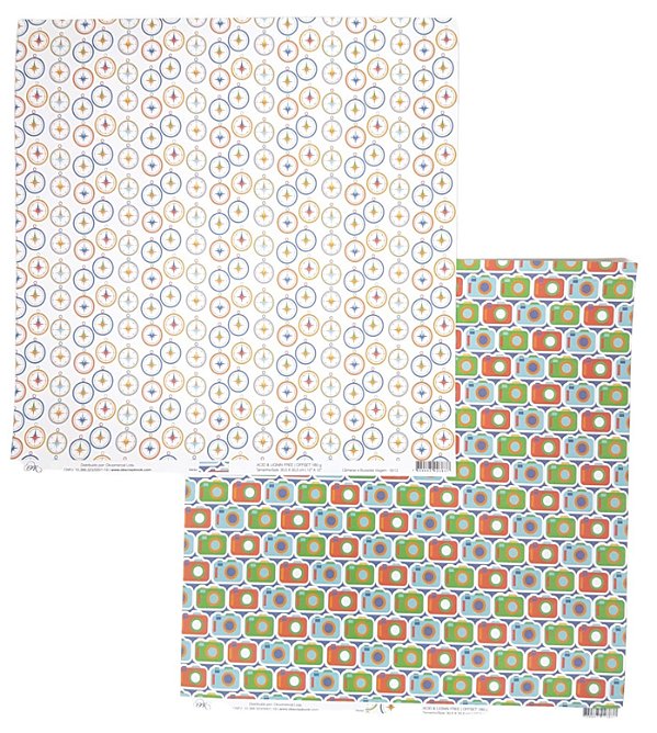 Folha Scrapbook Câmeras e Bússolas Viagem 9513 OK Scrapbook