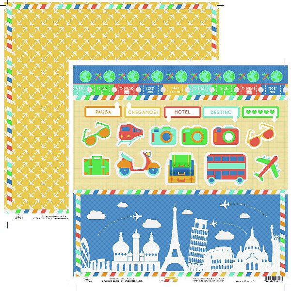 Folha Scrapbook Viagem ao Mundo 9516 OK Scrapbook