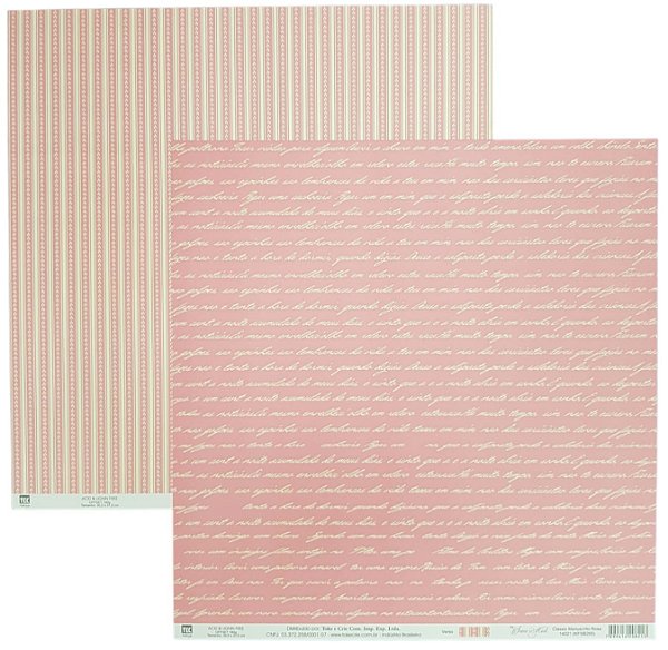 Folha Scrapbook Classic Manuscrito Rosa 14021 Toke e Crie