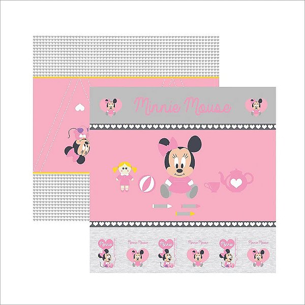 Folha Scrapbook Dupla Face Disney Toke e Crie Baby Minnie 1 Cenário e Bandeirolas - 19316