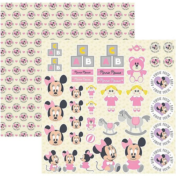 Folha Scrapbook Dupla Face Disney Toke e Crie Baby Minnie 2 Recortes - 19323