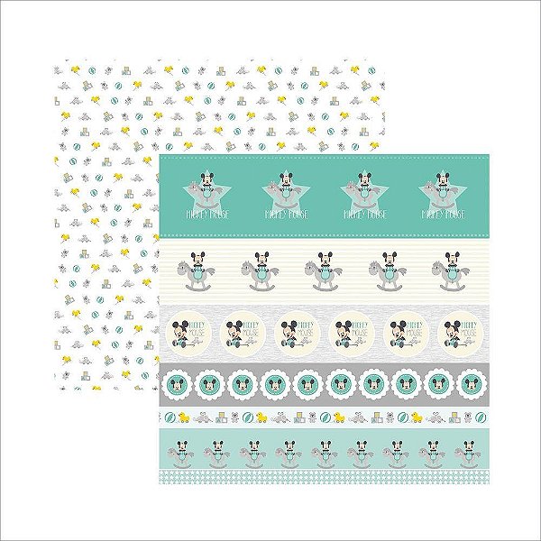 Folha Scrapbook Dupla Face Disney Toke e Crie Baby Mickey Selos e Tags - 19329