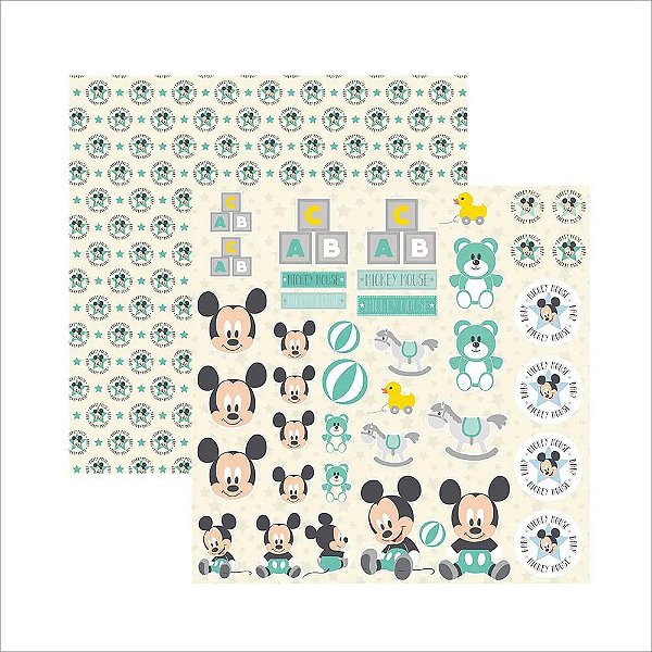 Folha Scrapbook Dupla Face Disney Toke e Crie Baby Mickey Recortes - 19355