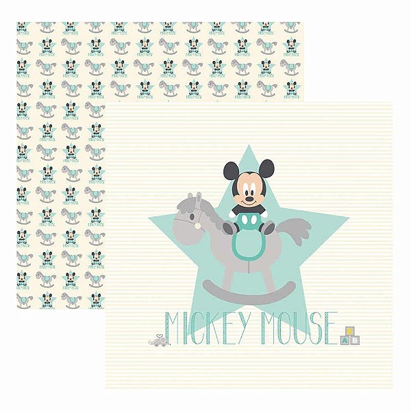 Folha Scrapbook Dupla Face Disney Toke e Crie Baby Mickey Guirlanda - 19325