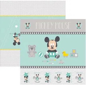 Folha Scrapbook Dupla Face Disney Toke e Crie Baby Mickey Cenário e Bandeirolas - 19326