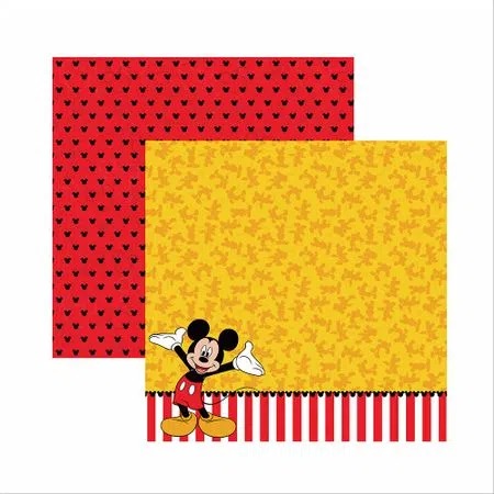 Folha Scrapbook Dupla Face Disney Toke e Crie Mickey Mouse Barrado - 19312