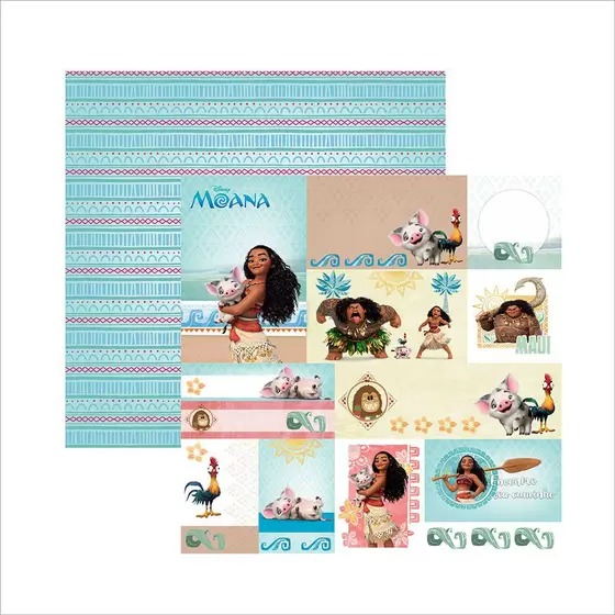 Folha Scrapbook Dupla Face Disney Toke e Crie Moana Tags - 19674
