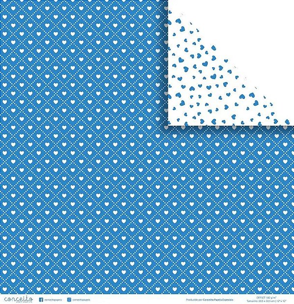 Folha Scrapbook Conceito - Coração Azul 1008