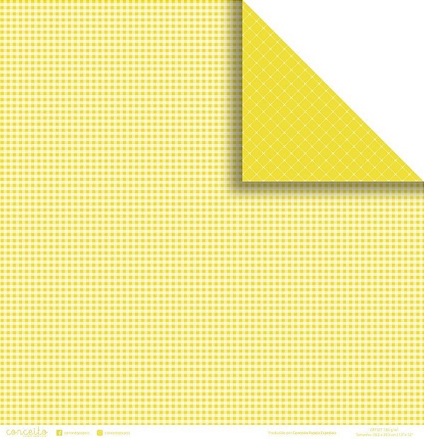Folha Scrapbook Conceito - Xadrez Amarelo 1040