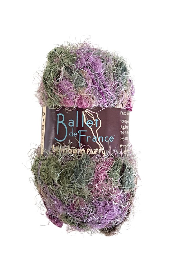 Novelo de Lã - Fio Bombom Fluffy Ballet de France Mescla Lilás e Verde 1335