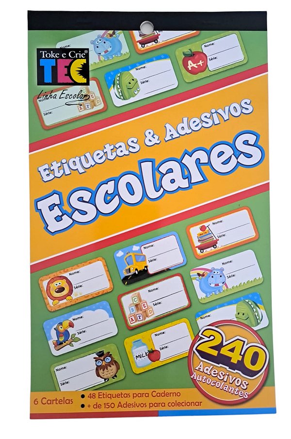 Adesivo e Etiquetas Escolares com 6 cartelas Animais 14056 Toke e Crie