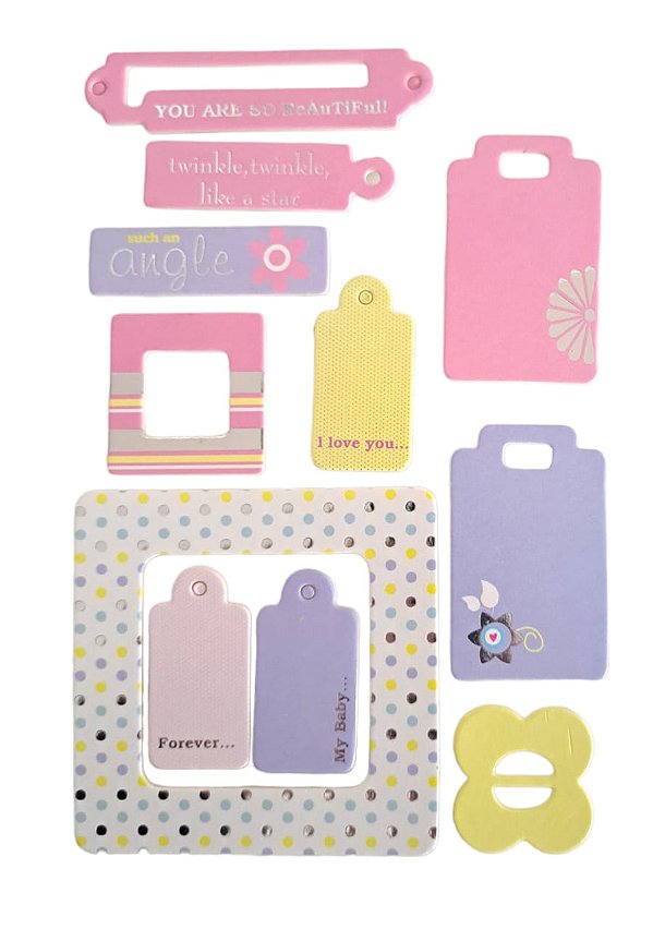 Adesivo Chipboard Baby Girl CB5 - Cartela com 11 Pçs Art & Montagem