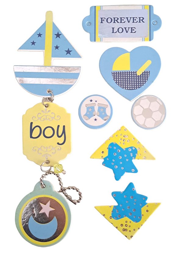 Adesivo Chipboard Baby Boy CB68 - Cartela com 9 Pçs Art & Montagem