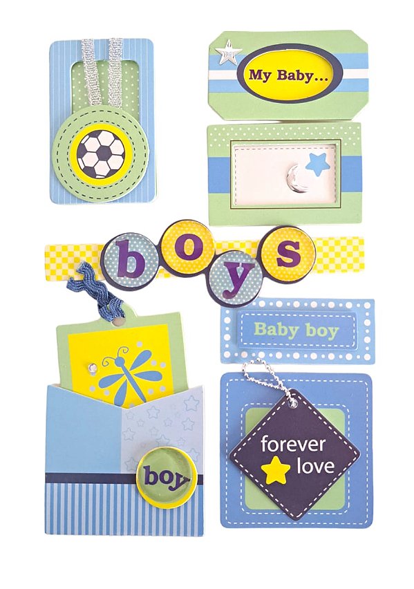 Adesivo Chipboard Baby Boy CB7 - Cartela com 7 Pçs Art & Montagem