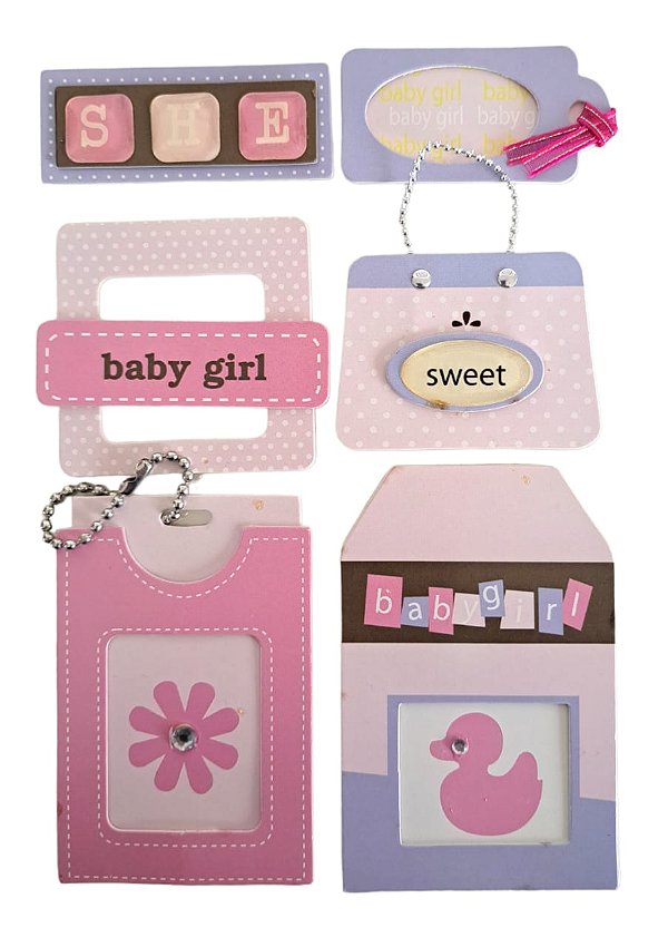 Adesivo Chipboard Baby Girl CB4 - Cartela com 6 Pçs Art & Montagem