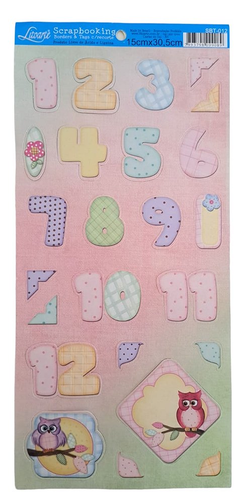Aplique Die Cut Litoarte Números Coruja SBT012