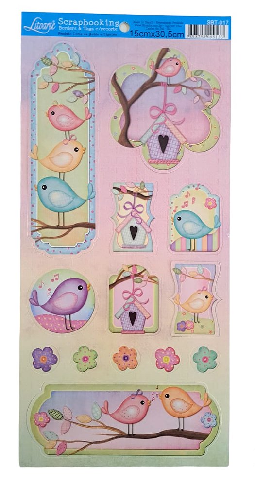 Aplique Die Cut Litoarte Passarinhos SBT017