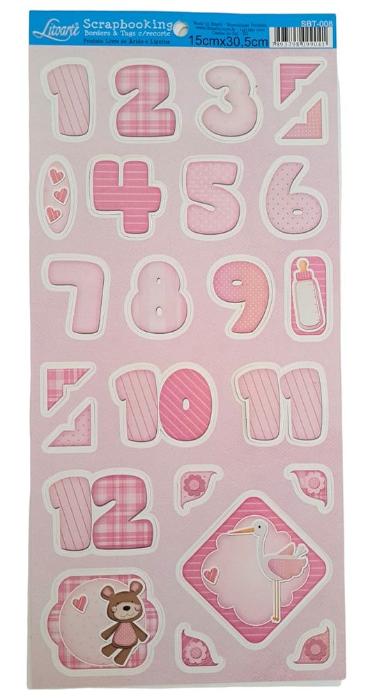 Aplique Die Cut Litoarte Números Bebê Menina SBT008