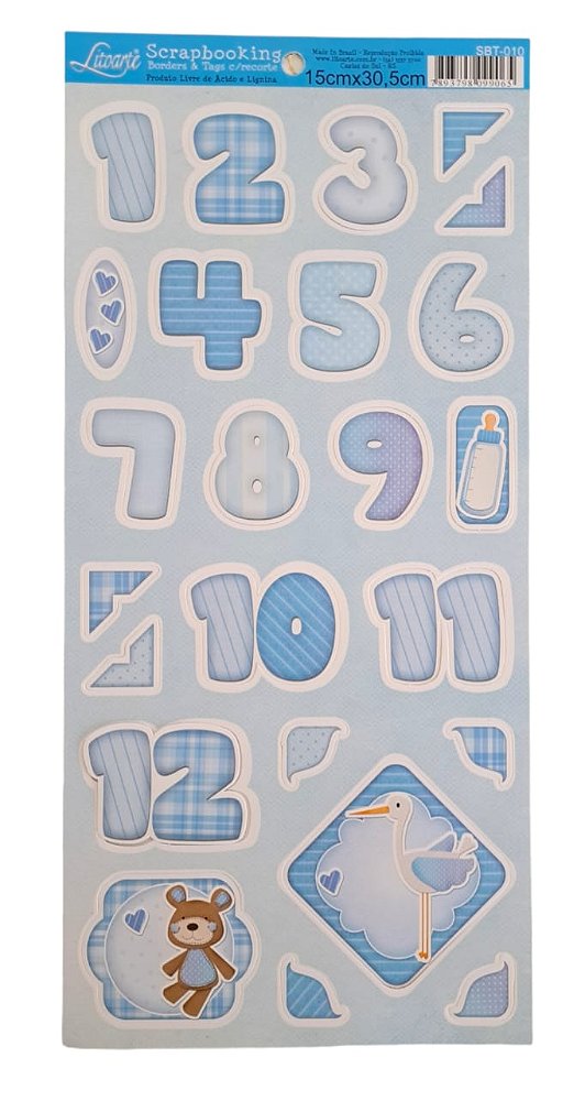 Aplique Die Cut Litoarte Números Bebê Menino SBT010