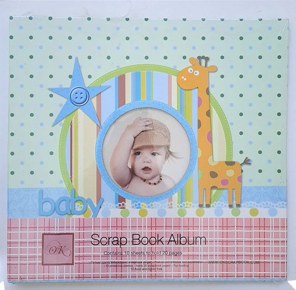 Álbum Scrapbook 30x30 com Pino Bebê Menino - 10 Folhas Plásticas