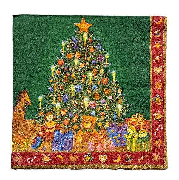 Guardanapo Decoupage Natal Árvore com Presentes Fundo Verde 223 com 4 unidades