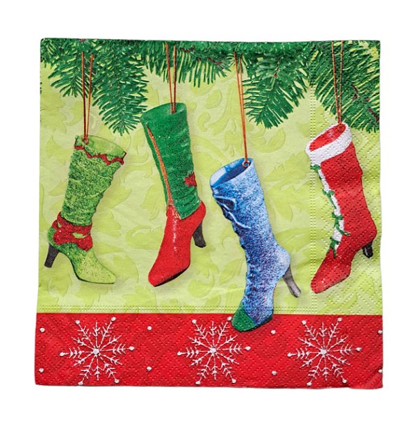 Guardanapo Decoupage Natal Botas Salto Alto 230 com 4 unidades