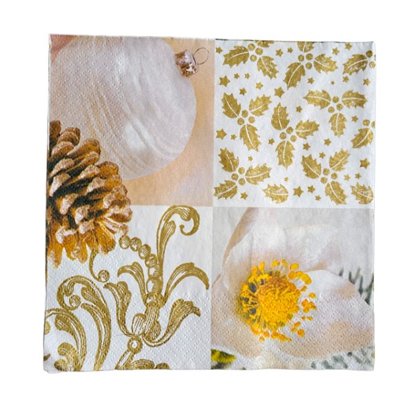 Guardanapo Decoupage Natal Arabescos Dourados Fundo Branco 241 com 4 unidades