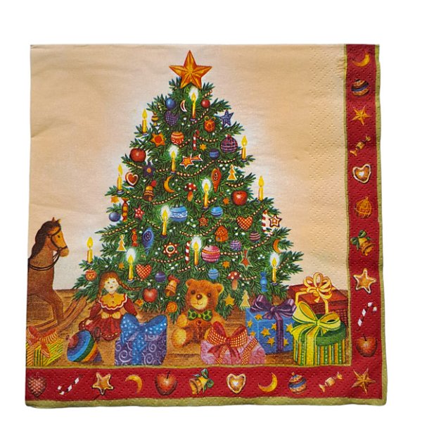 Guardanapo Decoupage Natal Árvore com Presentes Fundo Bege 219 com 4 unidades