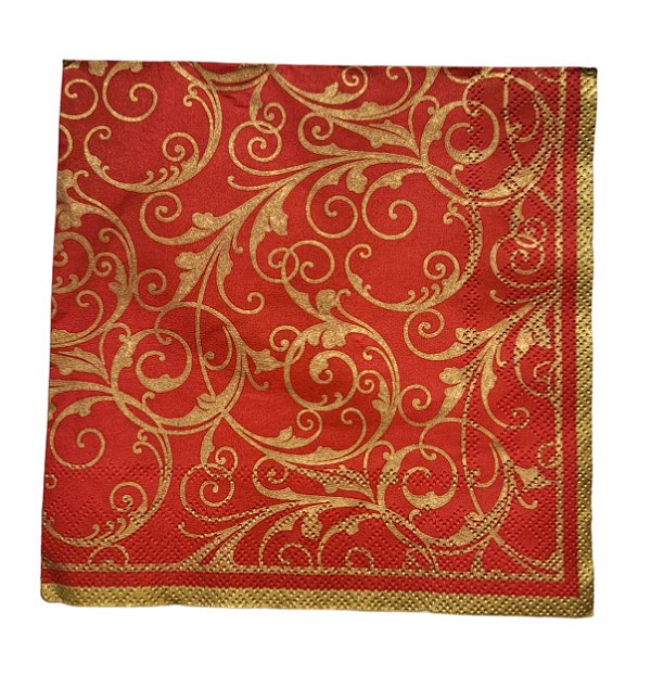 Guardanapo Decoupage Natal Arabesco Dourado com Fundo Vermelho 224 com 4 unidades