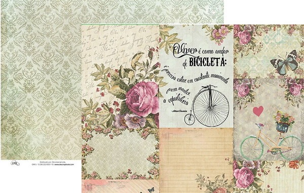 Folha Scrapbook Vintage Flores Card 7656 OK Scrapbook