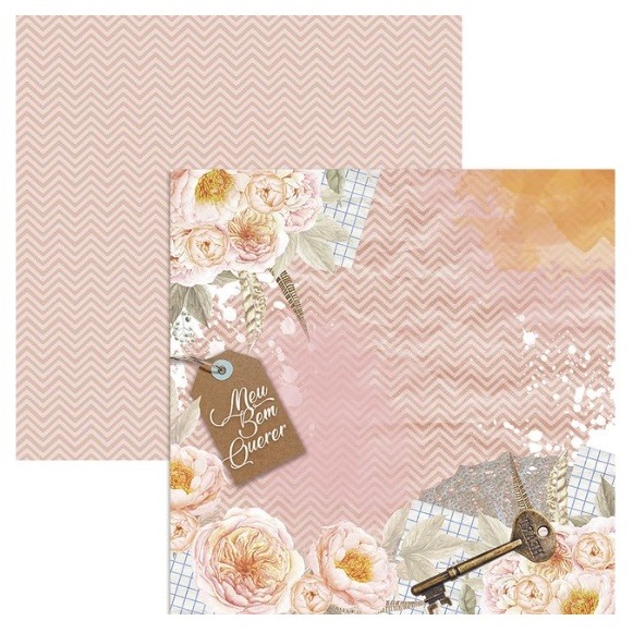 Folha Scrapbook Amor em Madeira Chevron 0121 OK Scrapbook