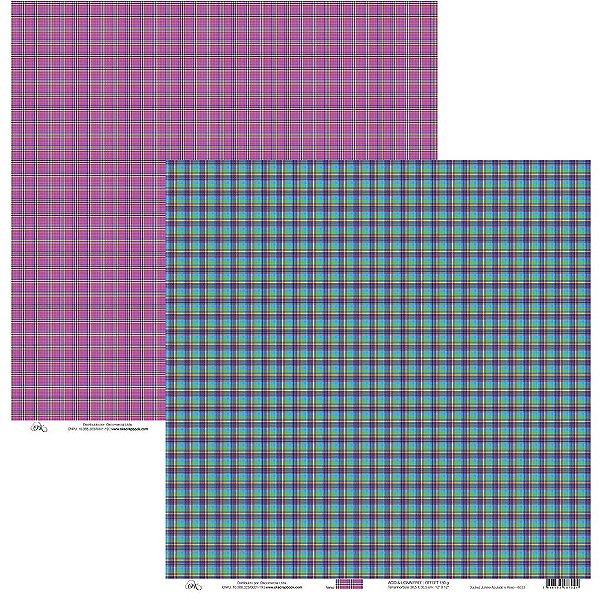 Folha Scrapbook Xadrez Junino Azulado e Roxo 6033 OK Scrapbook