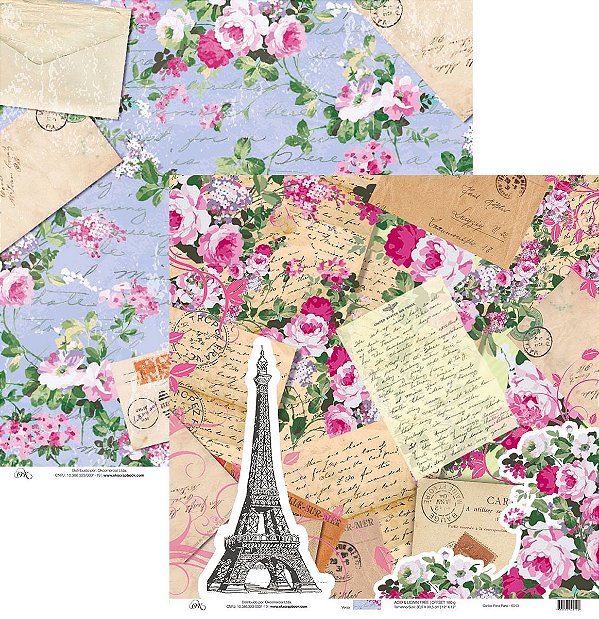 Folha Scrapbook Cartas para Paris 6043 OK Scrapbook