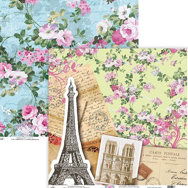 Folha Scrapbook Paris Vintage Florido 6041 OK Scrapbook