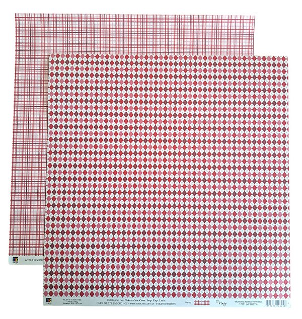 Folha Scrapbook Multitons Vermelho Xadrez 17051 Toke e Crie