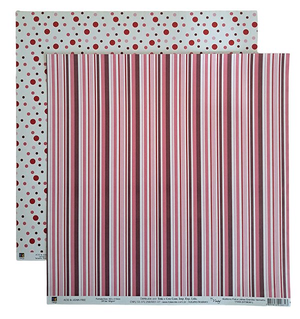 Folha Scrapbook Multitons Vermelho Listras Grandes 17059 Toke e Crie
