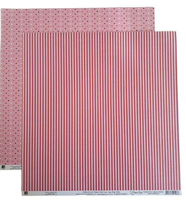 Folha Scrapbook Multitons Vermelho Poá e Listras 13367 Toke e Crie