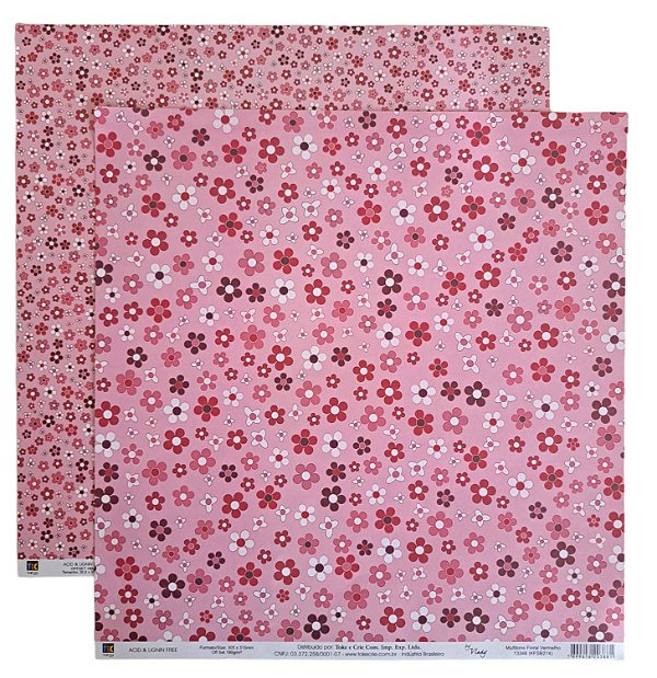 Folha Scrapbook Multitons Vermelho Floral 13348 Toke e Crie