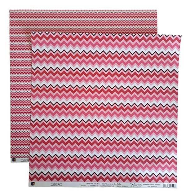 Folha Scrapbook Multitons Vermelho Chevron 13359 Toke e Crie