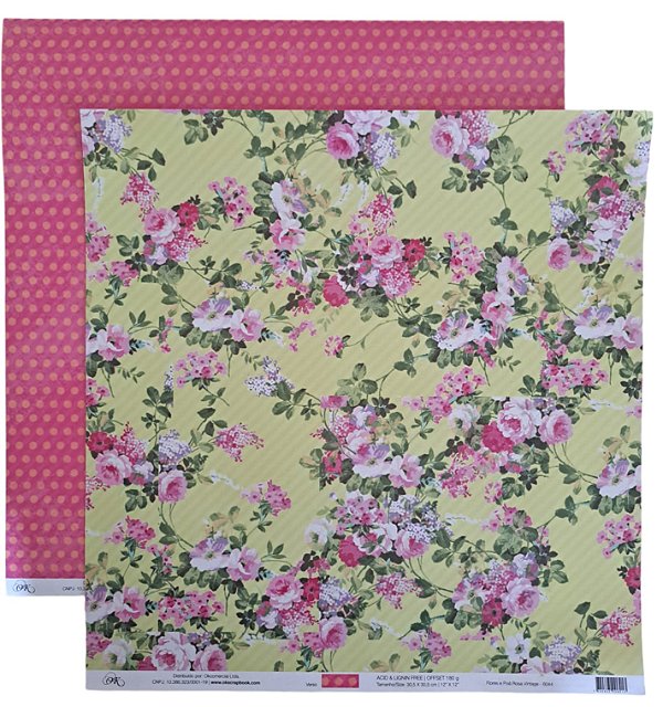 Folha Scrapbook Flores e Poá Rosa Vintage 6044 OK Scrapbook