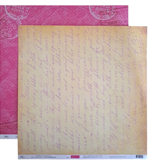 Folha Scrapbook Flores Vintage Marcas Postais Rosa 6046 OK Scrapbook