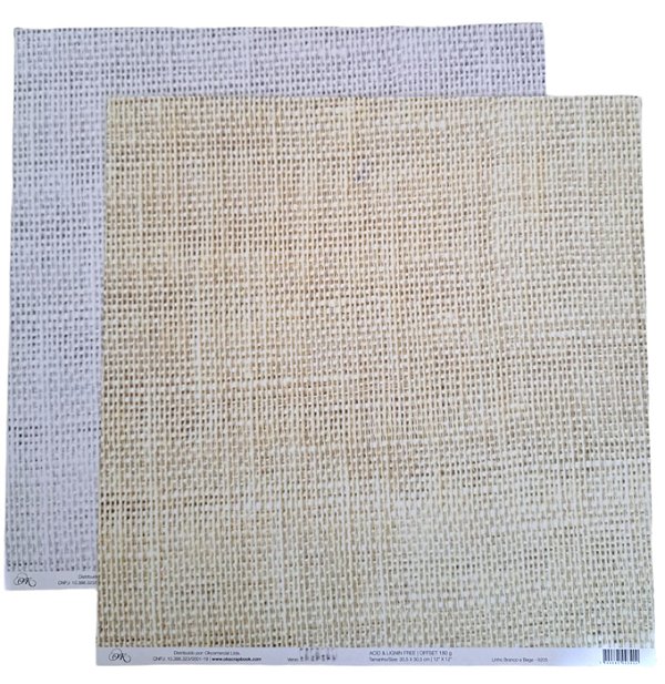 Folha Scrapbook Linho Branco e Bege 9205 OK Scrapbook