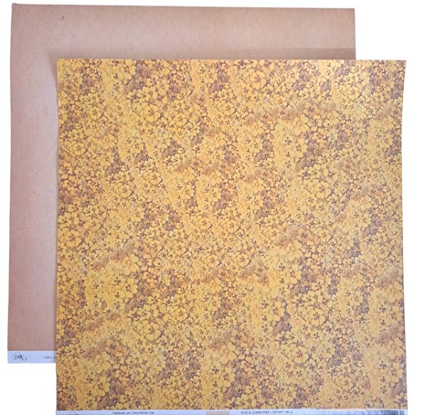 Folha Scrapbook Buque de Flores Amarelo e Liso Vintage 7706 OK Scrapbook