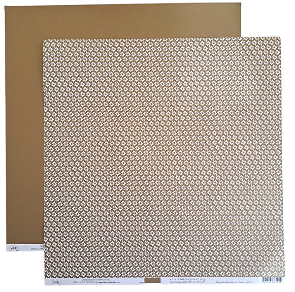 Folha Scrapbook Margaridas Brancas com Dourado 8203 OK Scrapbook